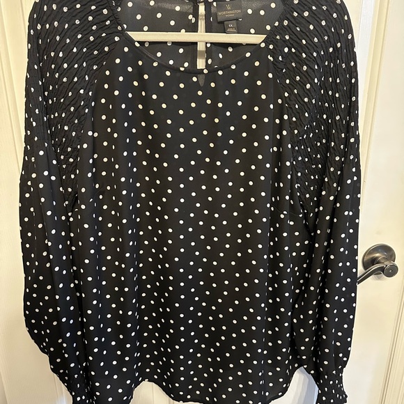 Worthington Tops - Worthington Black and White Puff Sleeve Blouse